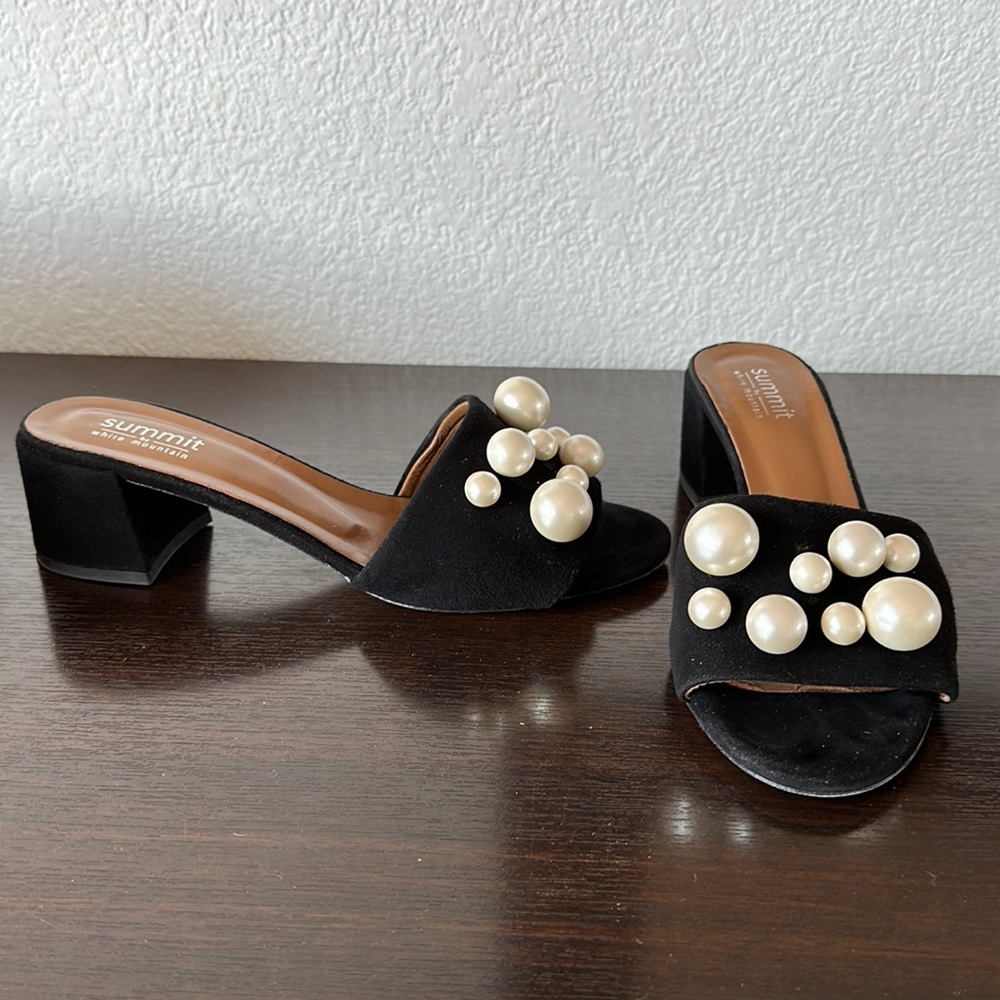 Summit Black Pearl suede mules